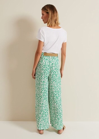 Phase Eight Nylah Printed Wide Legs Trousers Green USA | 6170834-OI